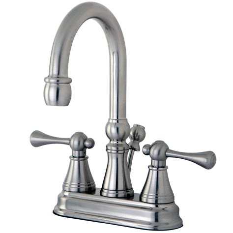 4 inch Bathroom Faucet Centerset Brushed Nickel, Traditional Style Two-Handle Center Set Lavatory Sink Faucet 3 Holes with Lift Pop Up Drain Assembly