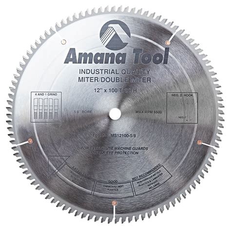 Amana Tool - MS12100-5/8 Carbide Tipped Miter 12" Dia x 100T 4+1 ATB, -2 Deg, 5/8 Bore