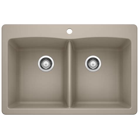 BLANCO, Cinder 441464 Diamond Silgranit 70/30 Double Bowl Drop-In or Undermount Kitchen Sink, 33" X 22"