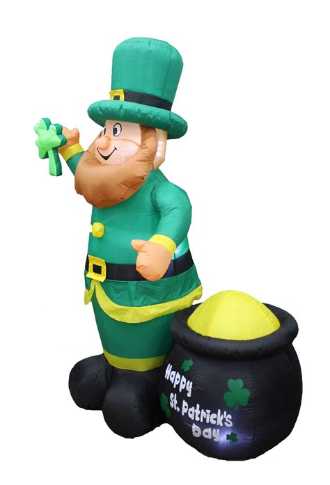 BZB Goods 6 Foot Tall Lighted St Patricks Day Inflatable Leprechaun Holding Shamrock with Pot of Gold LED Lights Cute Lucky Indoor Outdoor Lawn Yard Art Decoration