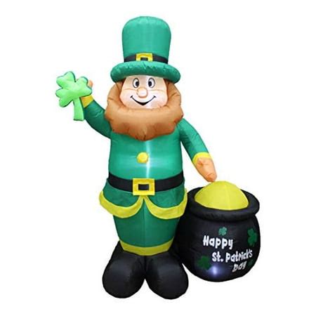 BZB Goods 6 Foot Tall Lighted St Patricks Day Inflatable Leprechaun Holding Shamrock with Pot of Gold LED Lights Cute Lucky Indoor Outdoor Lawn Yard Art Decoration