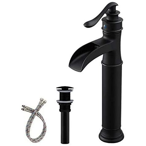 Bathroom Vessel Sink Faucet Matte Black Faucet Tall Body Single Handle One Hole Brass Vanity Faucets,Hot and Cold Water Hoses Included,Beelee BL1842BP