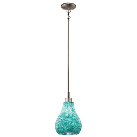 Kichler Crystal Ball 12.75 inch 1 Light Mini Pendant with Blue Mosaic Glass in Brushed Nickel