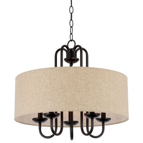 Kira Home Gwenyth 20" 5-Light Modern Drum Chandelier + Oatmeal Fabric Shade, Oil Rubbed Bronze Finish