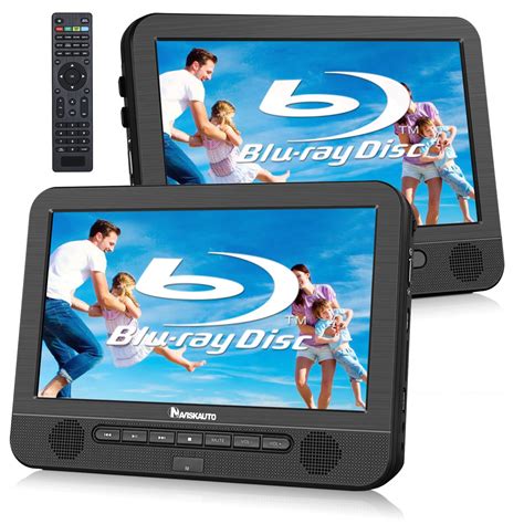 NAVISKAUTO 10.5" Dual Screen Portable DVD Player for Car with HDMI Input, Headrest Video Player with Headphones and Mounting Bracket, 5-Hour Rechargeable Battery