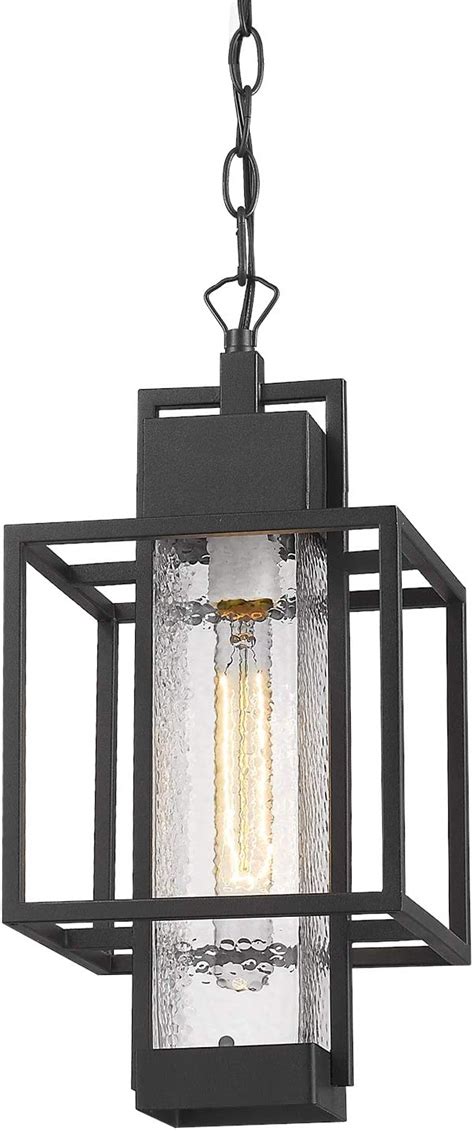 🔥 Crazy Deals Osimir Outdoor Pendant Light Fixture, 1 Light Exterior Hanging Lantern Porch Light, 14" Outside Lighting for House in Black Finish with Bubble Glass Lamp Shade 2375/1HL