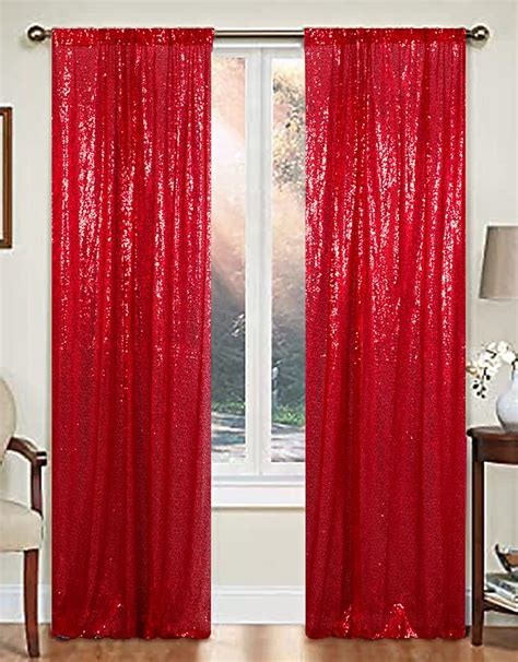 Super Big Clearance! Sequin Curtains 2 Panels Red 2FTx8FT Sequin Photo Backdrop Red Sequin Backdrop Curtain Pack of 2 -1011E