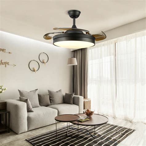 Big Sale TFCFL 42" Crystal Ceiling Fan with Light Invisible Retractable Blades Fandelier Variable Speed with Remote Control for Bedroom Living Room