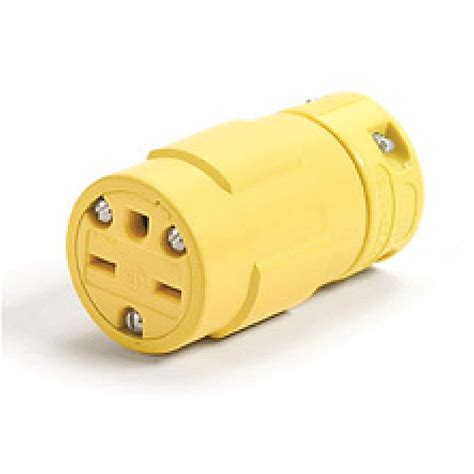 Woodhead 1547GCM Super-Safeway Lighted Connector, Industrial Duty, Straight Blade, 2 Poles, 3 Wires, NEMA 5-15 Configuration, Rubber, Yellow, 15A Current, 125V Voltage