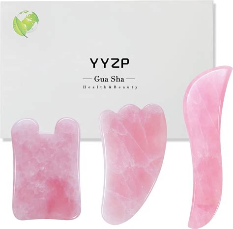 YYZP Gua Sha Tool Set, Natural Rose Quartz Stone Scraping Board, Massage Skin Care SPA Acupuncture Treatment of face, Eyes, Neck, and Body Scraping Chinese New Year Gift (3 pcs)